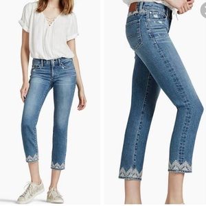 Lucky brand cropped and embroidered jeans
